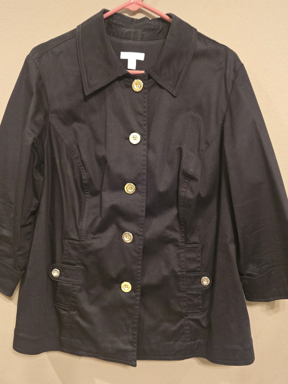 Charter Club Black Trench Jacket with Gold Buttons 1X W/pockets